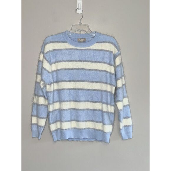 J.Crew Brushed Cashmere Relaxed Crewneck Sweater Striped Blue Ivory Grey Prep XS - Picture 8 of 15
